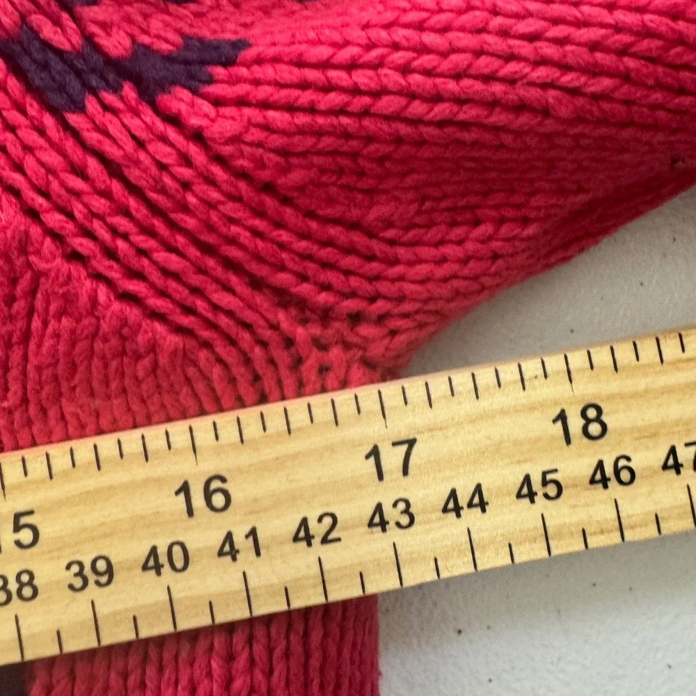Y2K YISHION Red Reindeer Fair Isle Knit Hoodie Faux Fur Lined girl sz S‎ Holiday